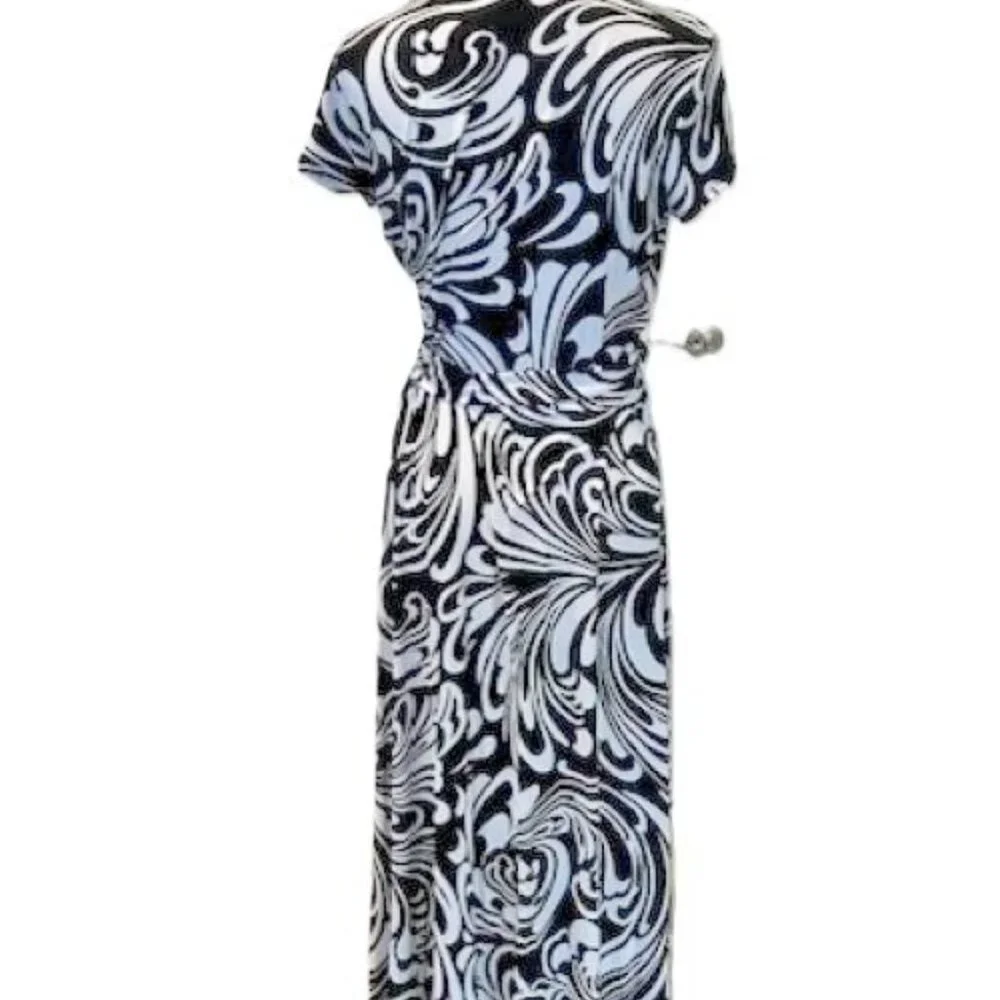 MICHAEL KORS Black & White Abstract Print V-Neck Hi/Lo Hem Maxi Dress Size-2 NWT - Picture 10 of 12